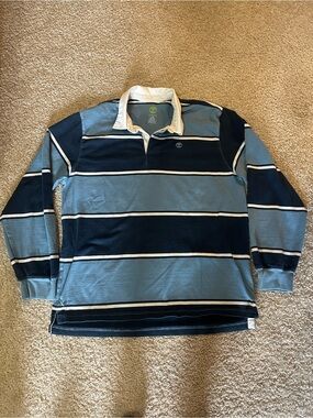Timberland Blue and Navy Striped Rugby Polo